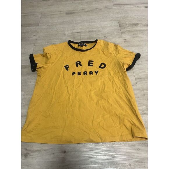 Fred Perry Sportswear Womens Ringer Shirt Sz 16 Yellow Blue Punk Oi!‎ Rancid - Picture 1 of 6